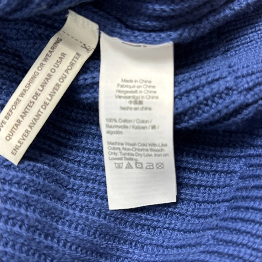J. Crew Shaker Stitch Knit Chunky Heavy Fisherman Sweater Vivid Navy Cobalt Blue